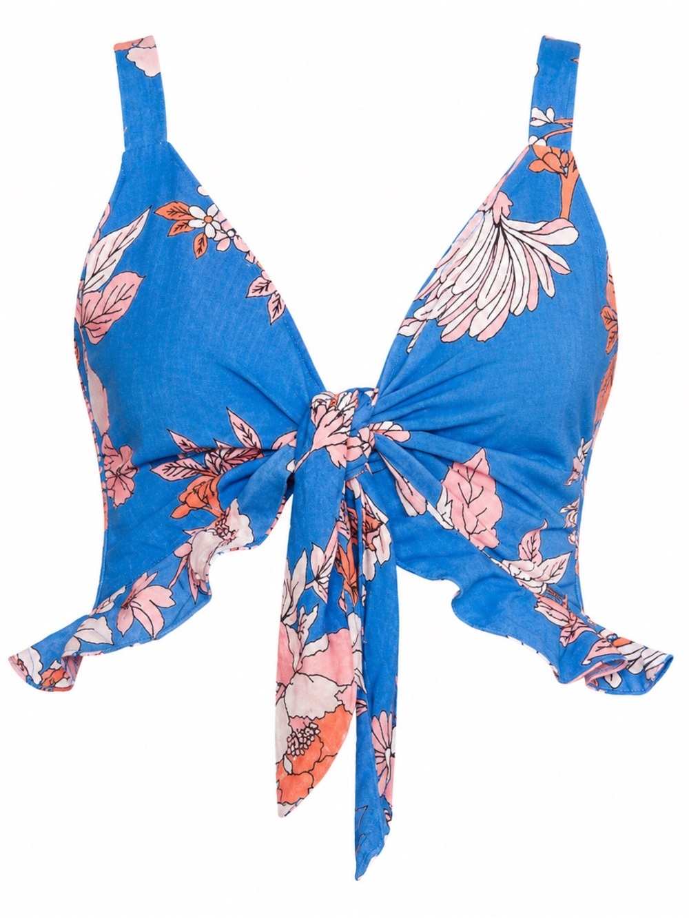 Maaji Blue Floral Tie-Front Crop Top